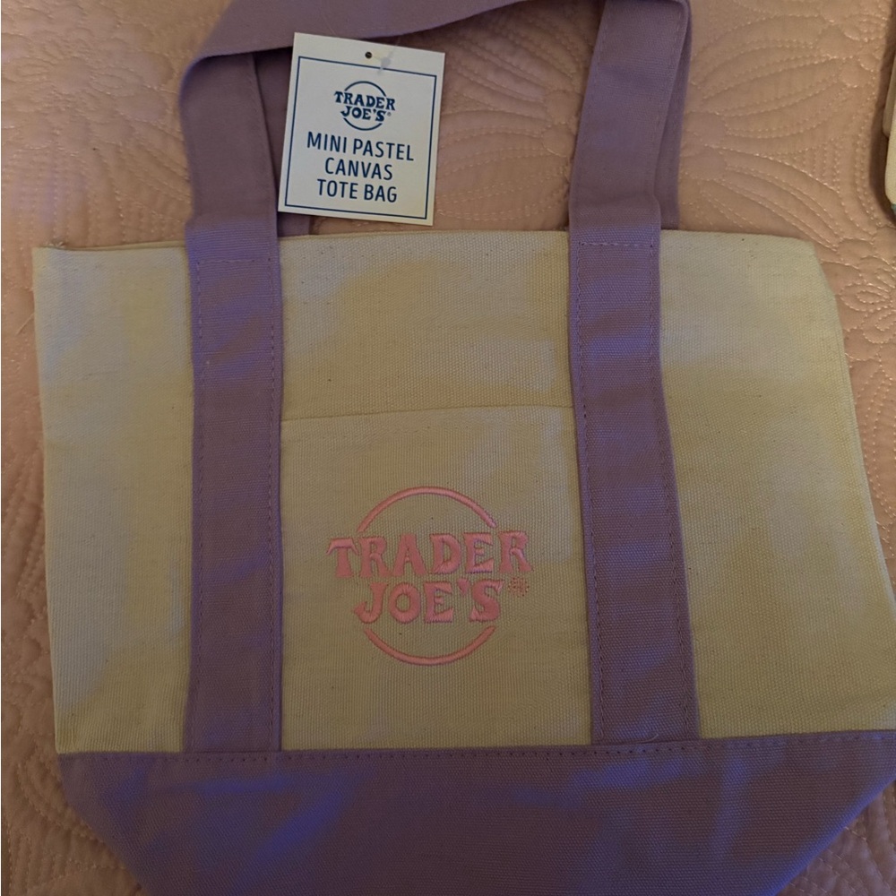 Mini Pastel Canvas Tote Bag - Lavender and Cream